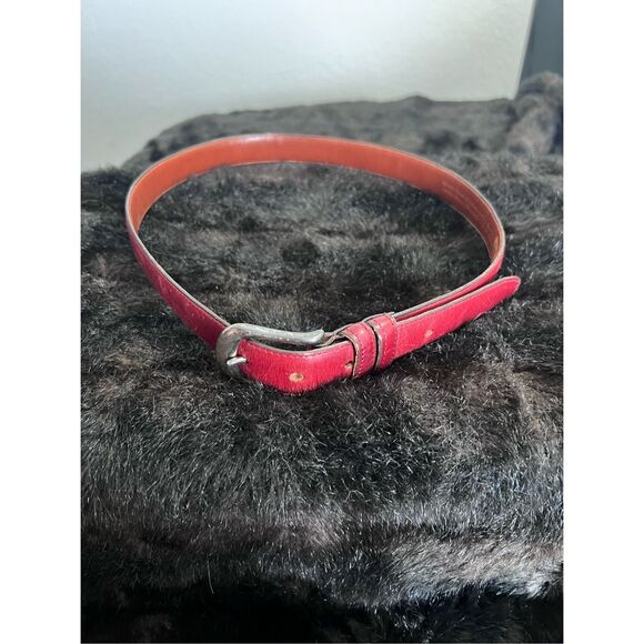 Vintage Coach Red Belt 32  Real Glove Tanned Cowhide Leather Solid Brass - Picture 1 of 5